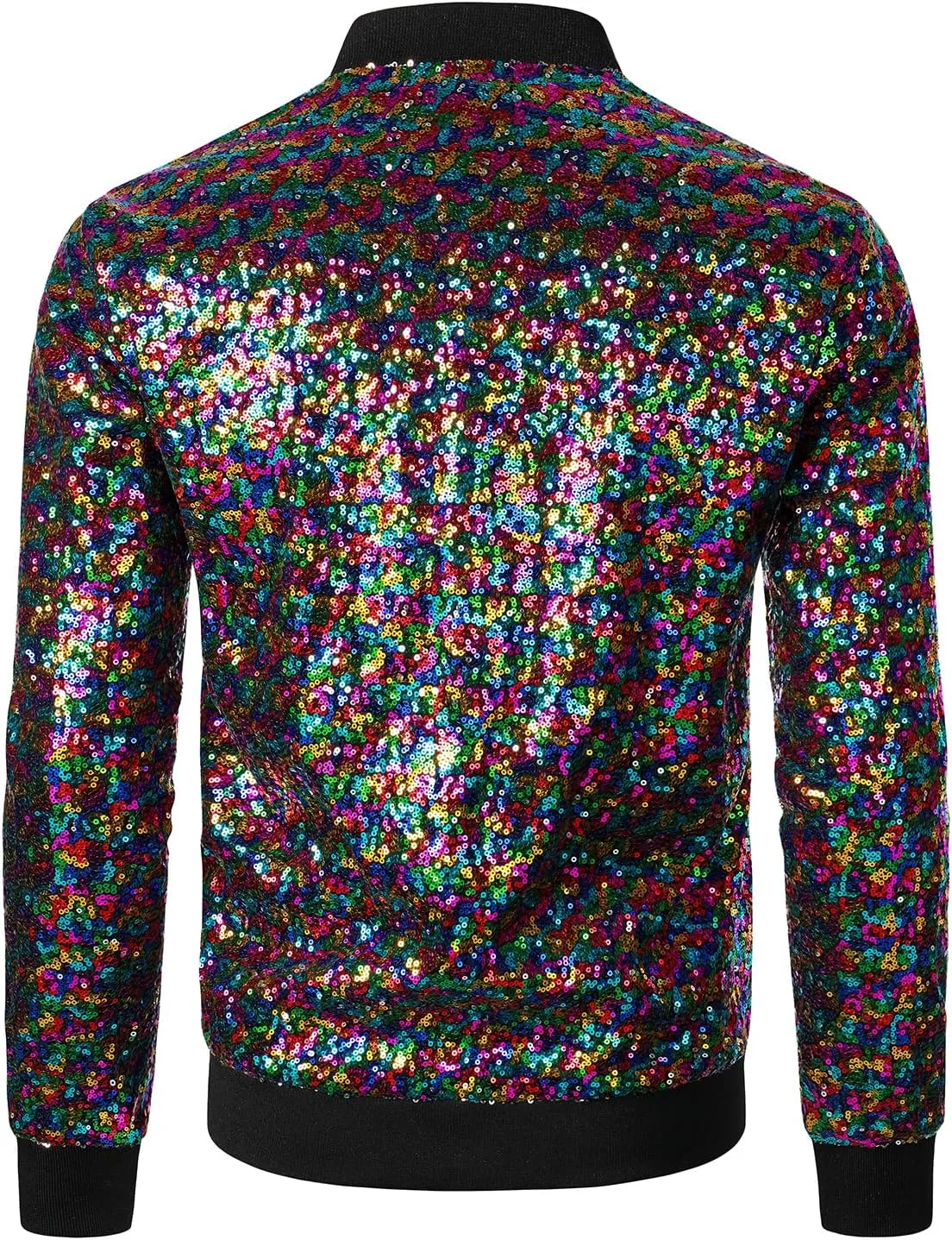 JOGAL Mens Sequins Nightclub Styles Zip up Varsity Baseball Bomber Jacket