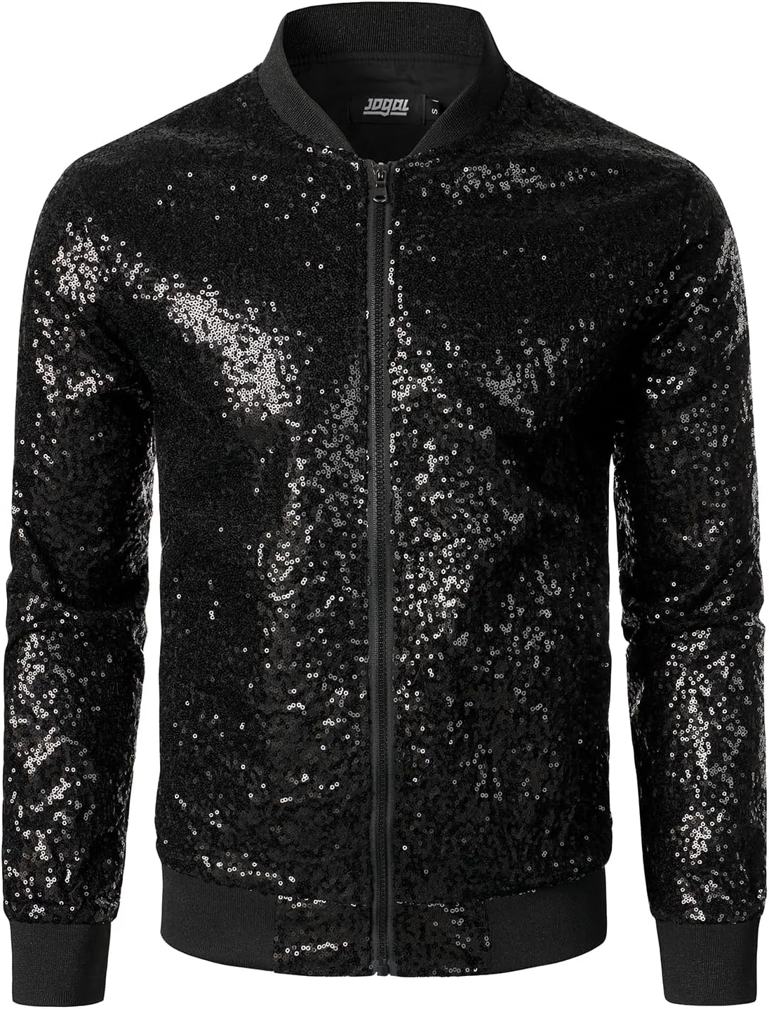 JOGAL Mens Sequins Nightclub Styles Zip up Varsity Baseball Bomber Jacket
