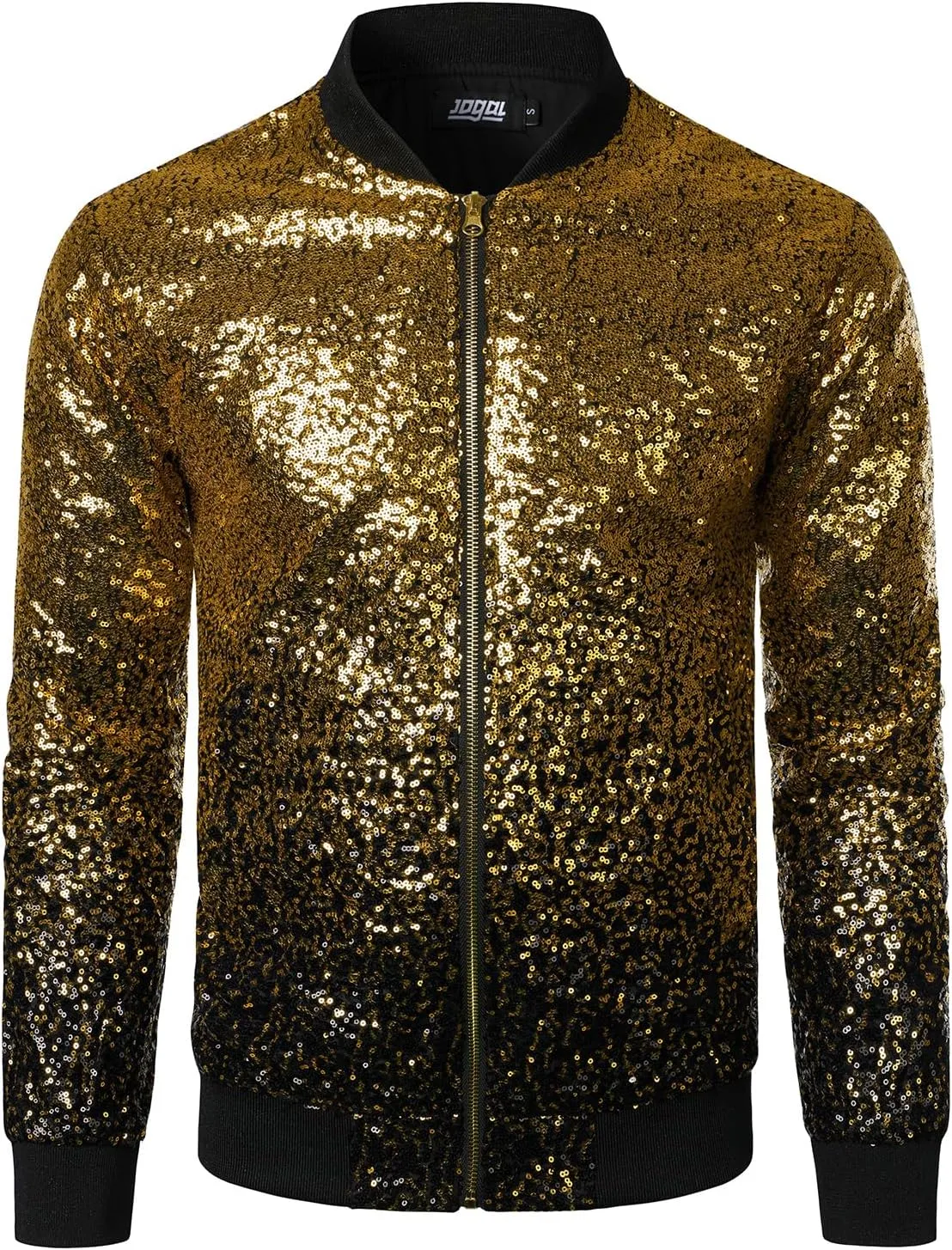 JOGAL Mens Sequins Nightclub Styles Zip up Varsity Baseball Bomber Jacket