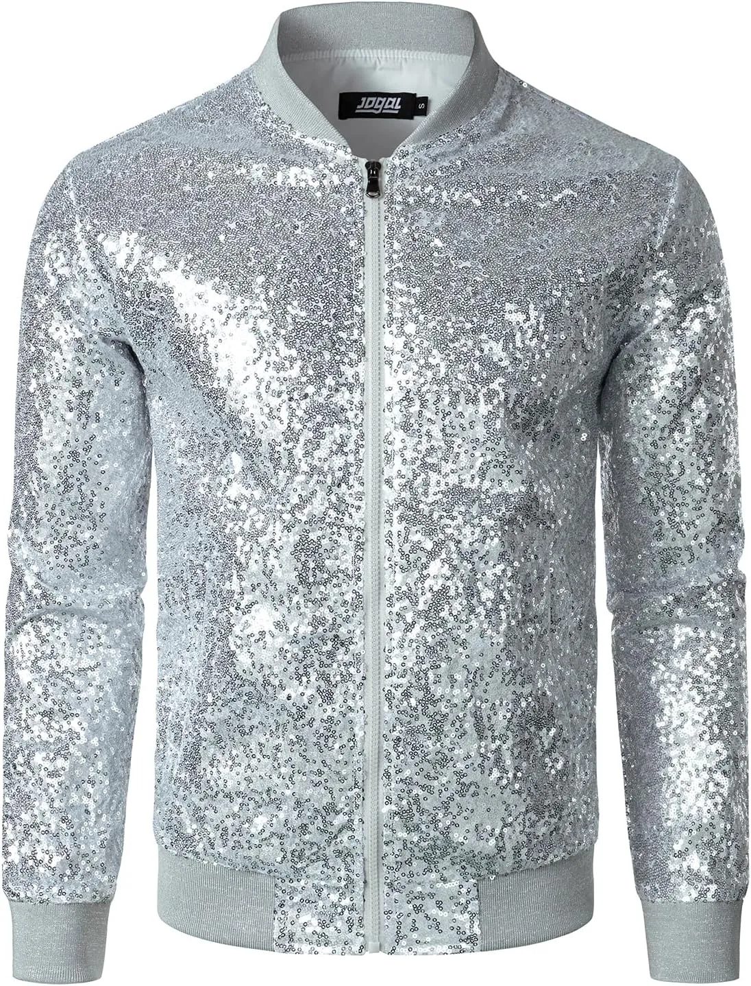 JOGAL Mens Sequins Nightclub Styles Zip up Varsity Baseball Bomber Jacket