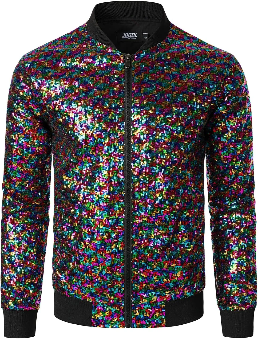 JOGAL Mens Sequins Nightclub Styles Zip up Varsity Baseball Bomber Jacket