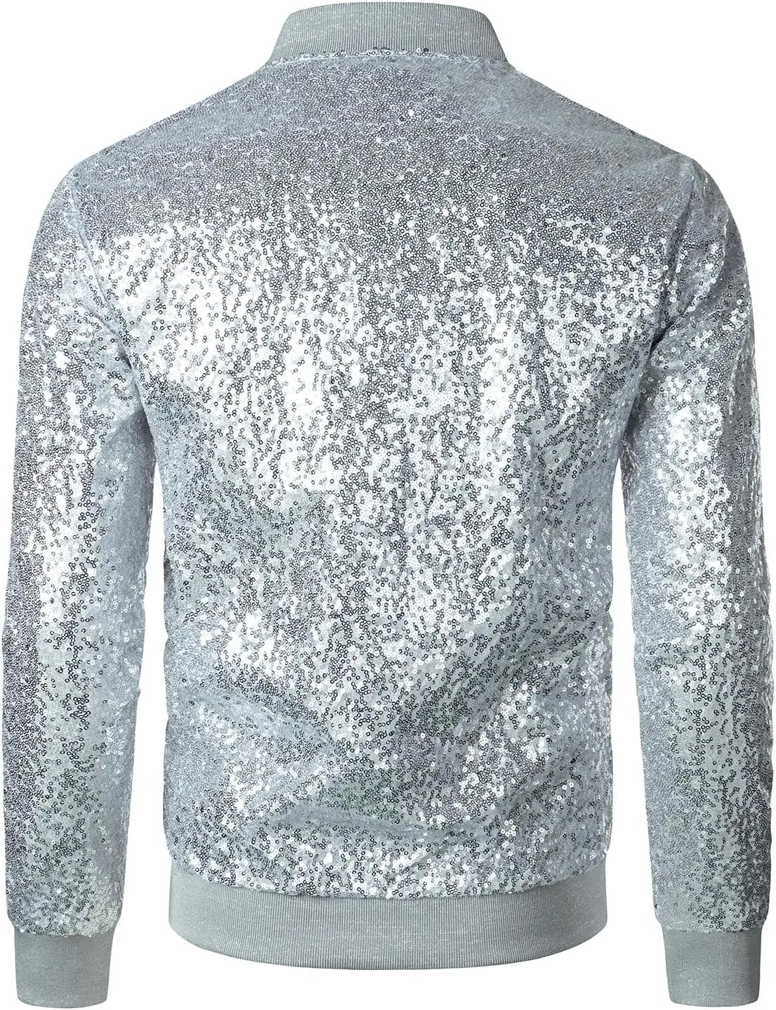 JOGAL Mens Sequins Nightclub Styles Zip up Varsity Baseball Bomber Jacket
