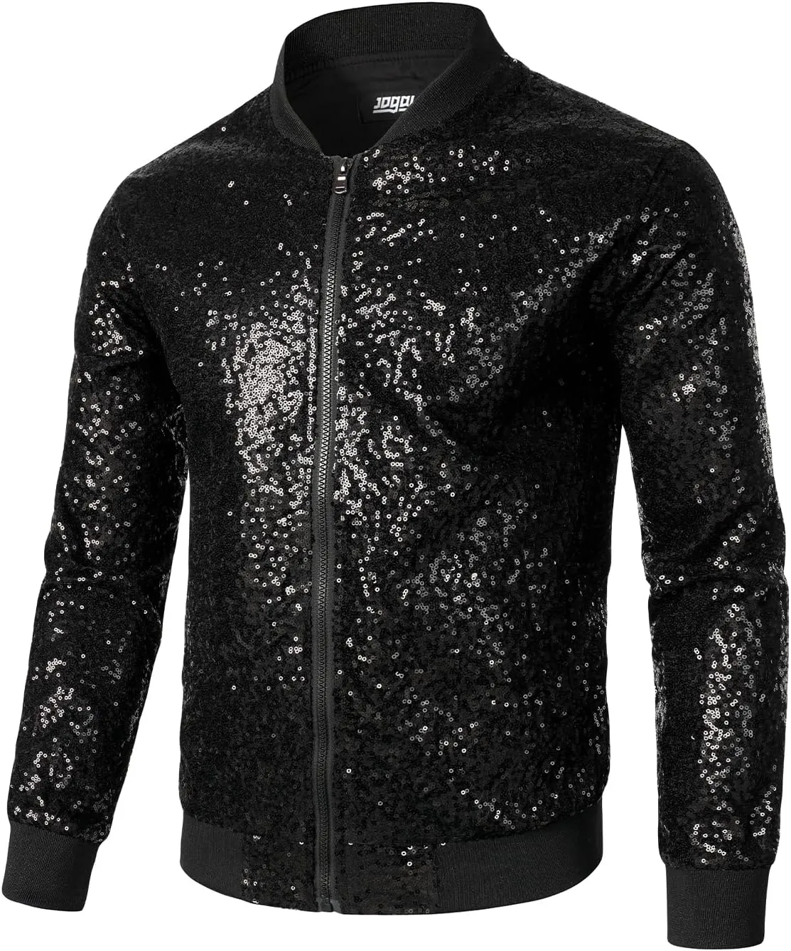 JOGAL Mens Sequins Nightclub Styles Zip up Varsity Baseball Bomber Jacket
