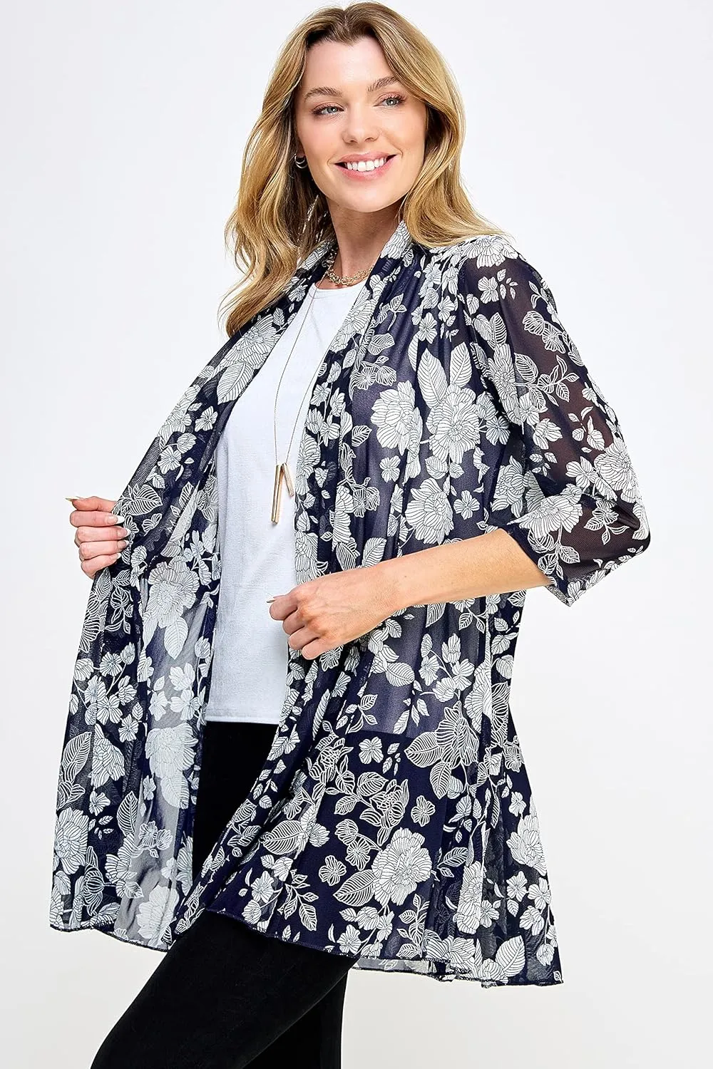 Jostar Women's Mesh Jacket Cardigan - 3/4 Sleeve Sheer Lightweight Open Front Princess Soft Drape Knit Sweater