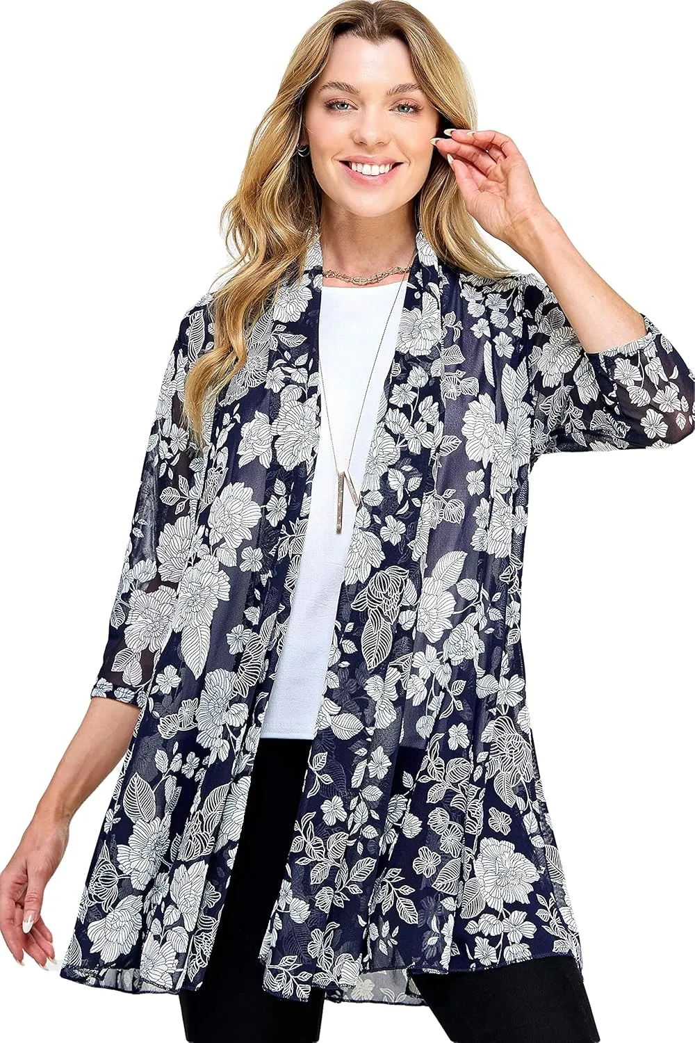 Jostar Women's Mesh Jacket Cardigan - 3/4 Sleeve Sheer Lightweight Open Front Princess Soft Drape Knit Sweater