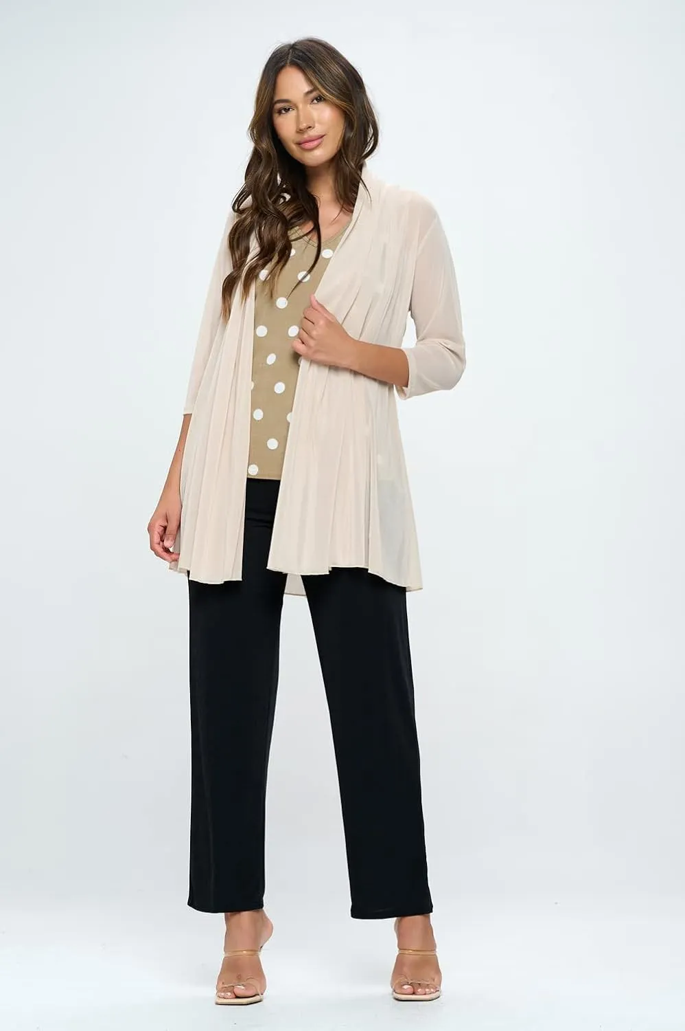 Jostar Women's Mesh Jacket Cardigan - 3/4 Sleeve Sheer Lightweight Open Front Princess Soft Drape Knit Sweater
