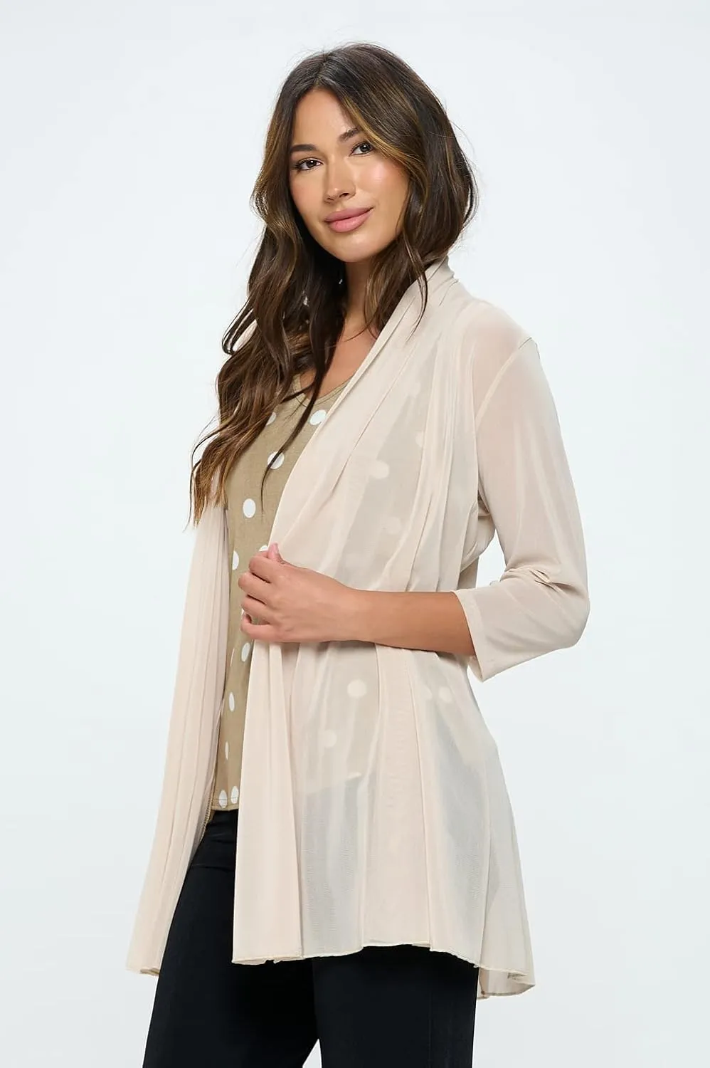 Jostar Women's Mesh Jacket Cardigan - 3/4 Sleeve Sheer Lightweight Open Front Princess Soft Drape Knit Sweater