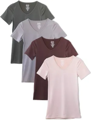 Kalon Women's 4-Pack V-Neck T-Shirt Base Layer
