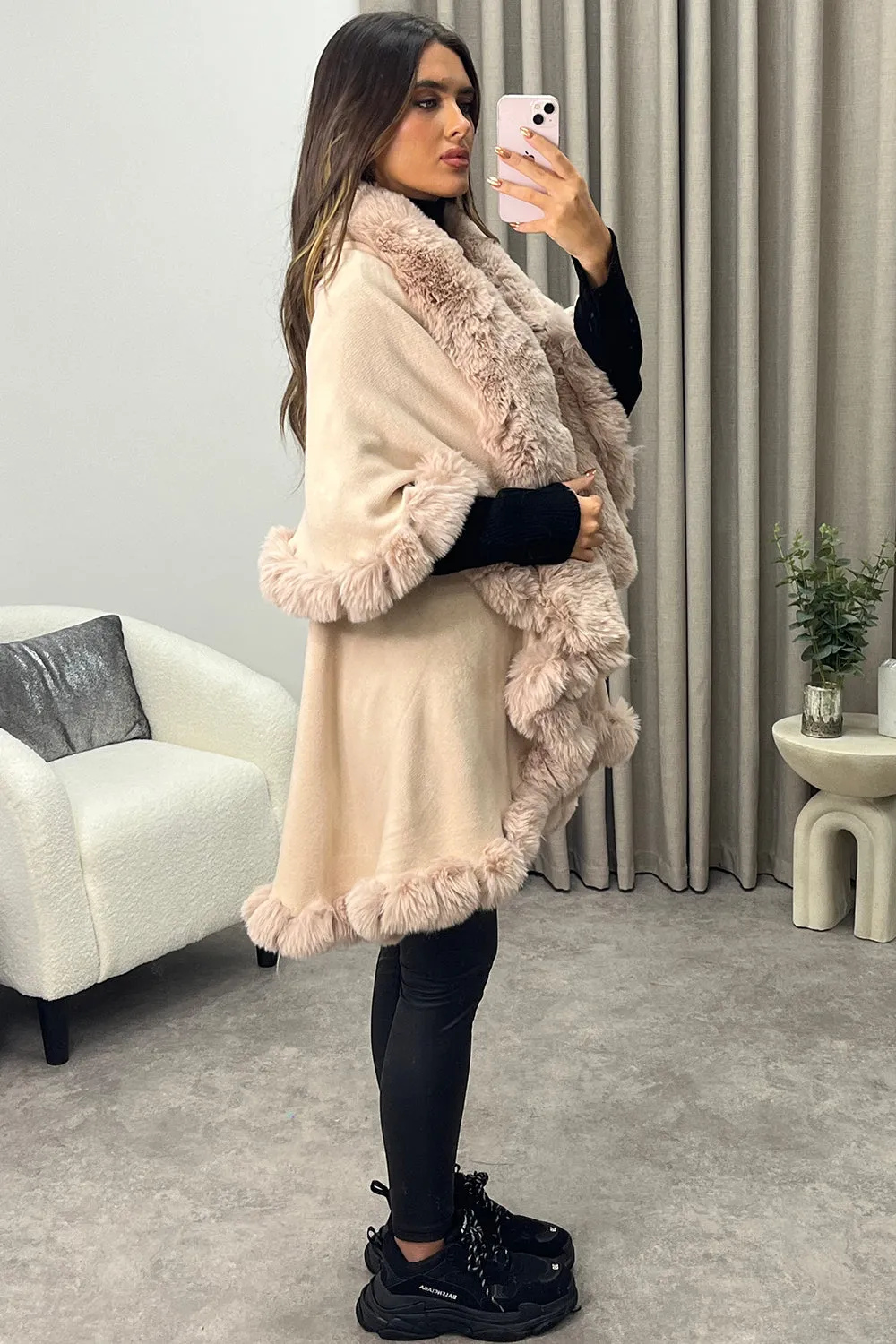 Khleo Blush Pink Faux Fur Double Layer Cape