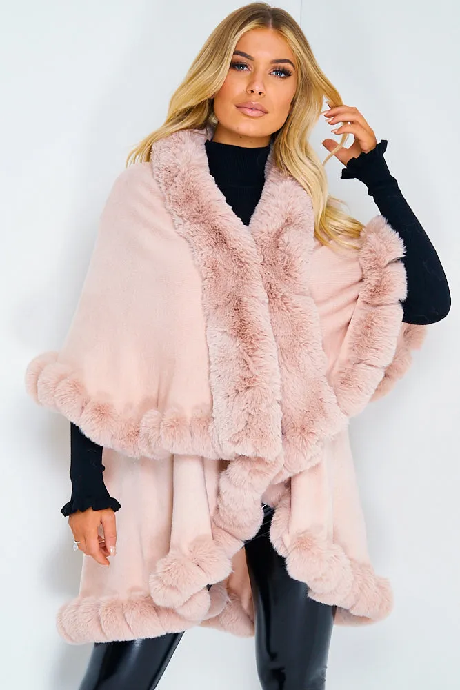Khleo Blush Pink Faux Fur Double Layer Cape