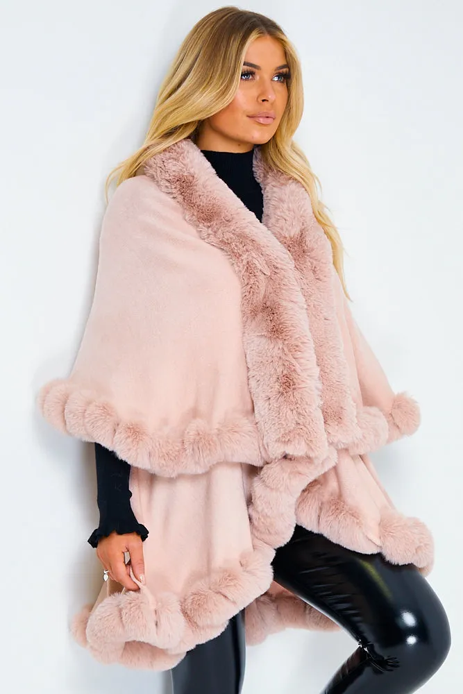Khleo Blush Pink Faux Fur Double Layer Cape