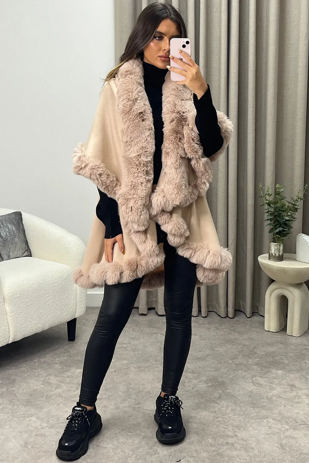 Khleo Blush Pink Faux Fur Double Layer Cape