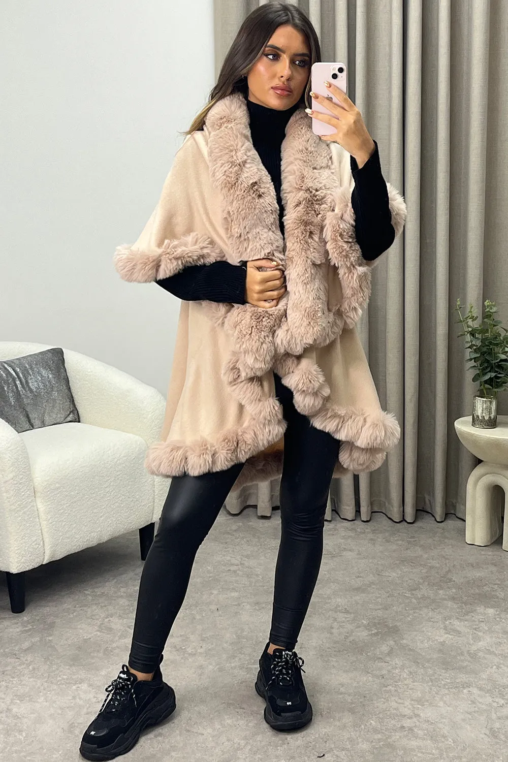 Khleo Blush Pink Faux Fur Double Layer Cape