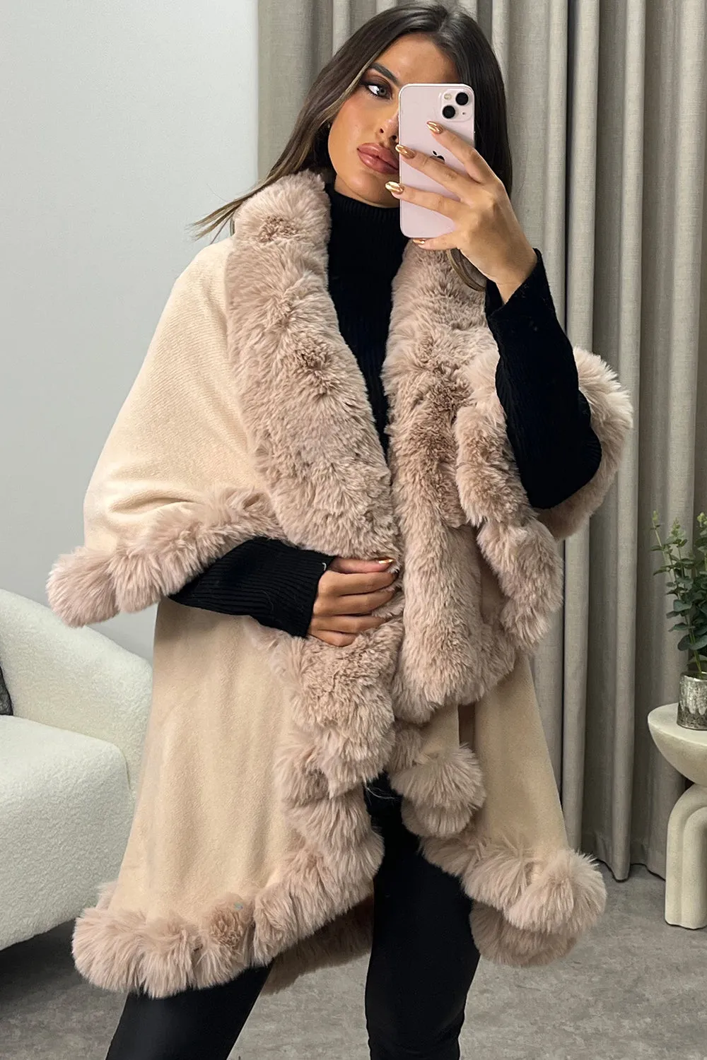 Khleo Blush Pink Faux Fur Double Layer Cape