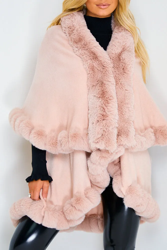 Khleo Blush Pink Faux Fur Double Layer Cape