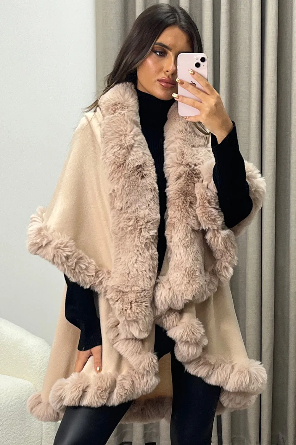 Khleo Blush Pink Faux Fur Double Layer Cape
