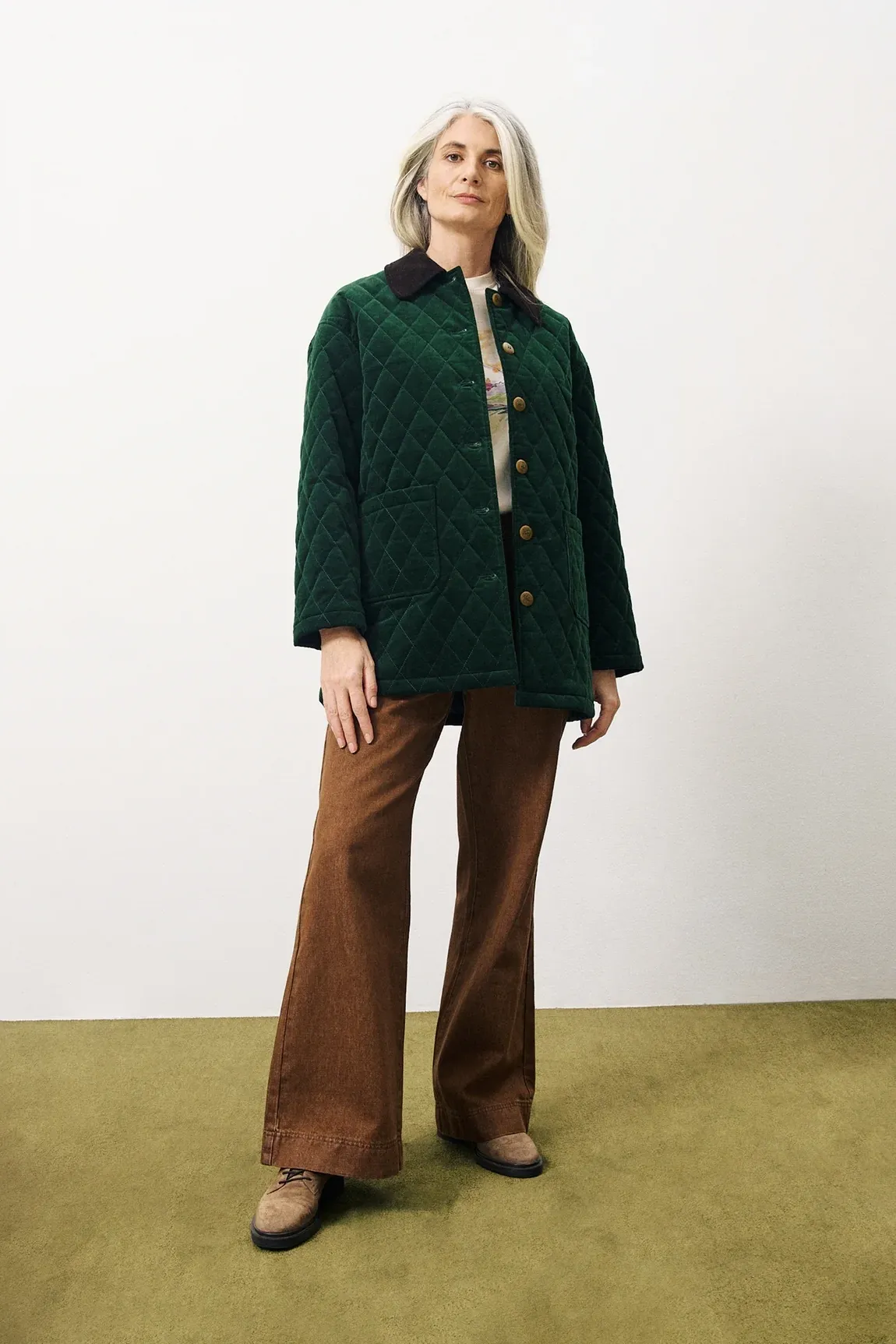 Laia Quilted Coat in Forest Green