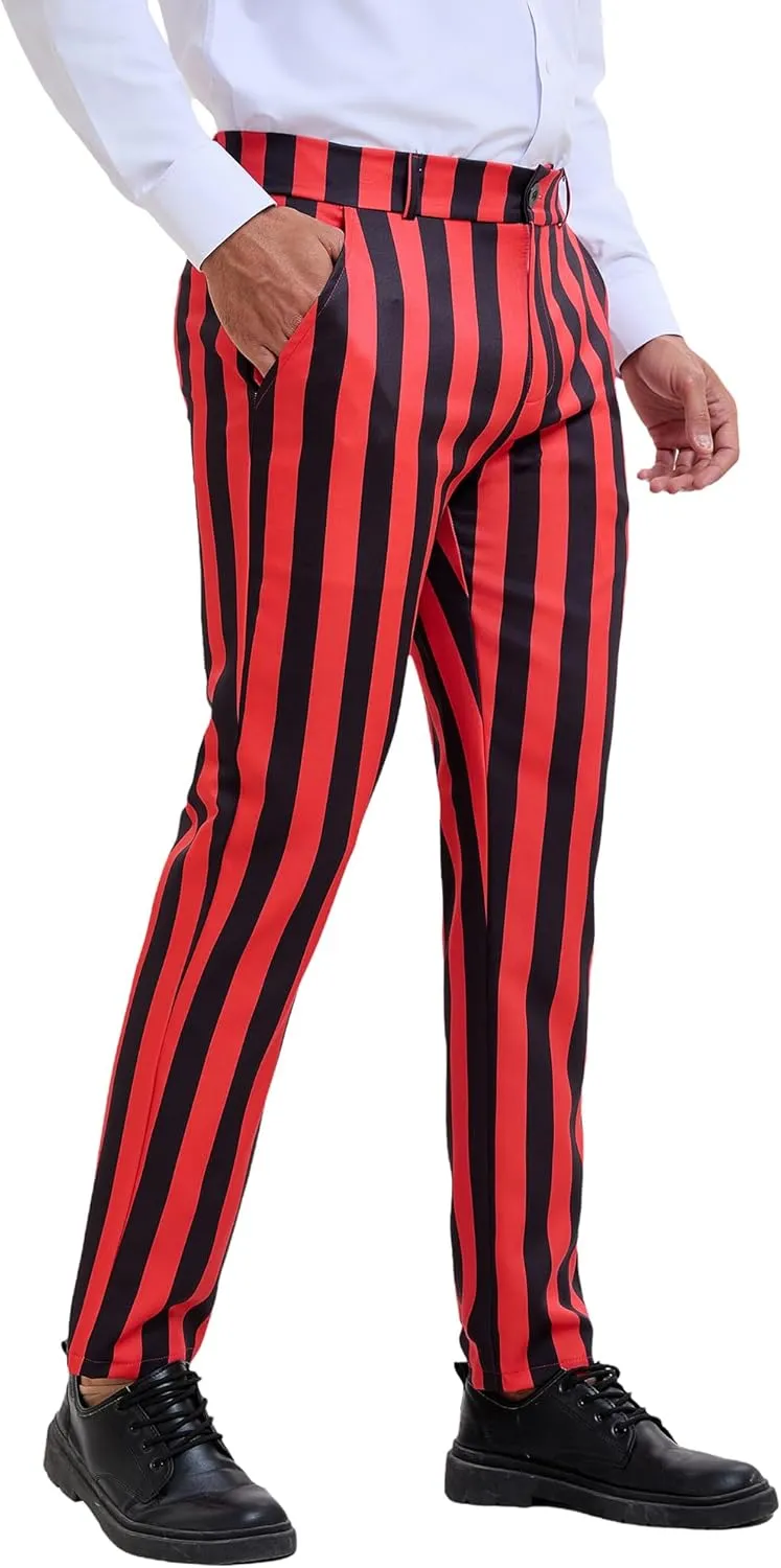 Lars Amadeus Men's Striped Dress Pant Classic Fit Flat Front Business Work Prom Trousers