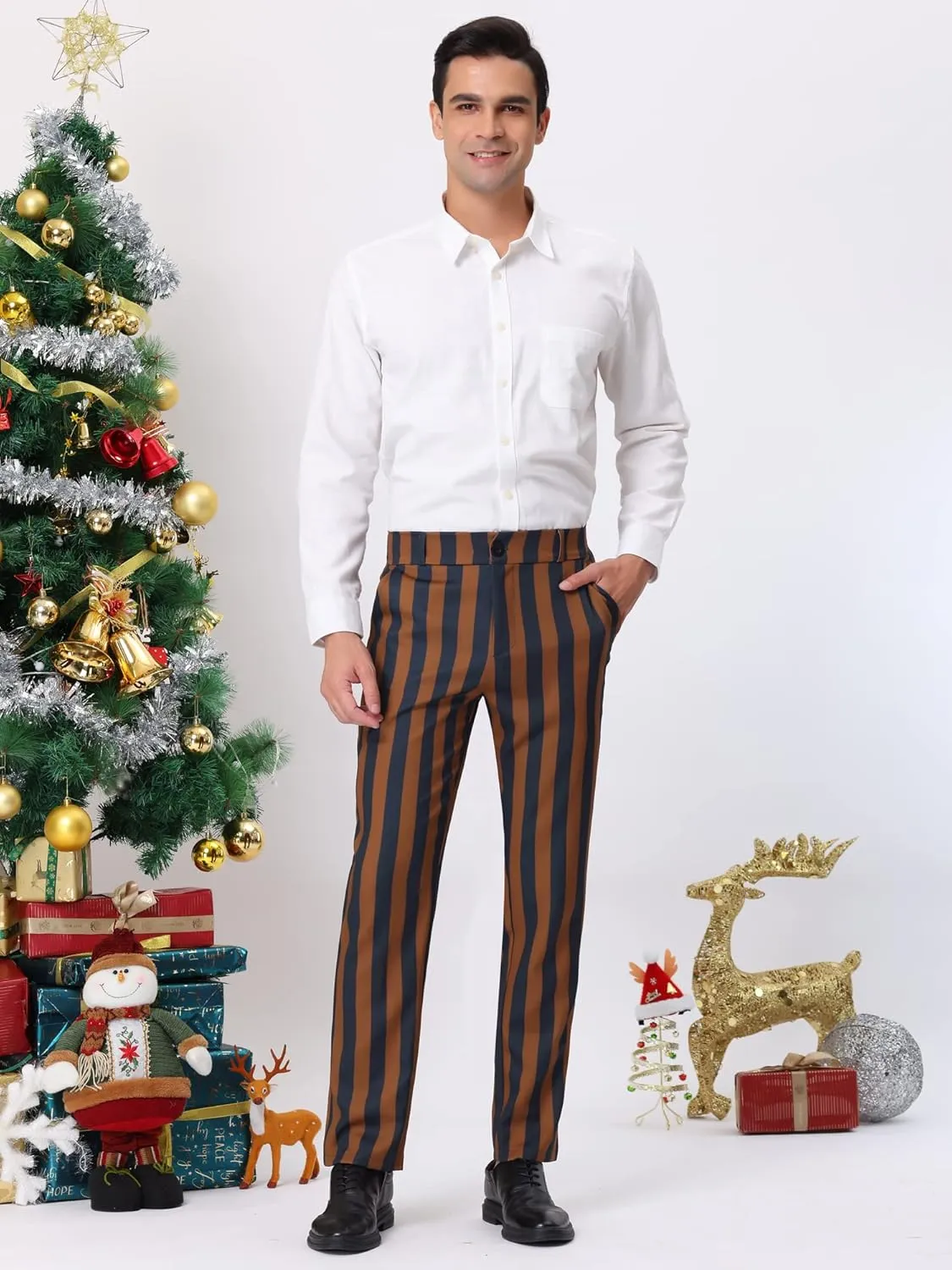 Lars Amadeus Men's Striped Dress Pant Classic Fit Flat Front Business Work Prom Trousers