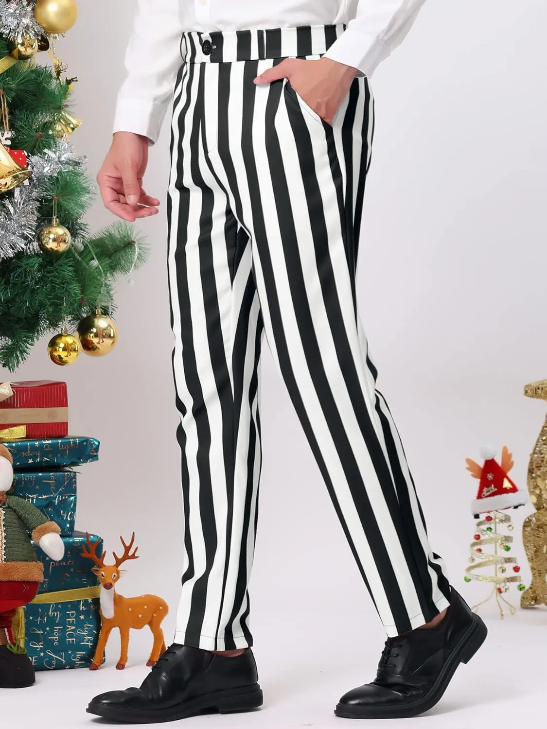 Lars Amadeus Men's Striped Dress Pant Classic Fit Flat Front Business Work Prom Trousers