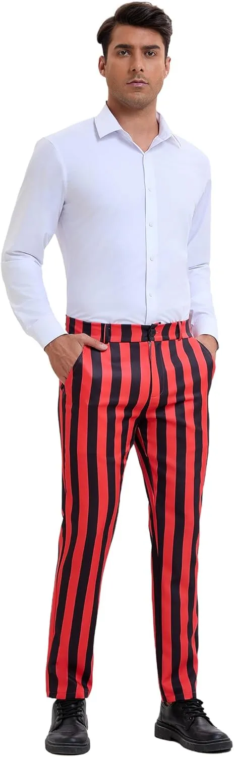 Lars Amadeus Men's Striped Dress Pant Classic Fit Flat Front Business Work Prom Trousers