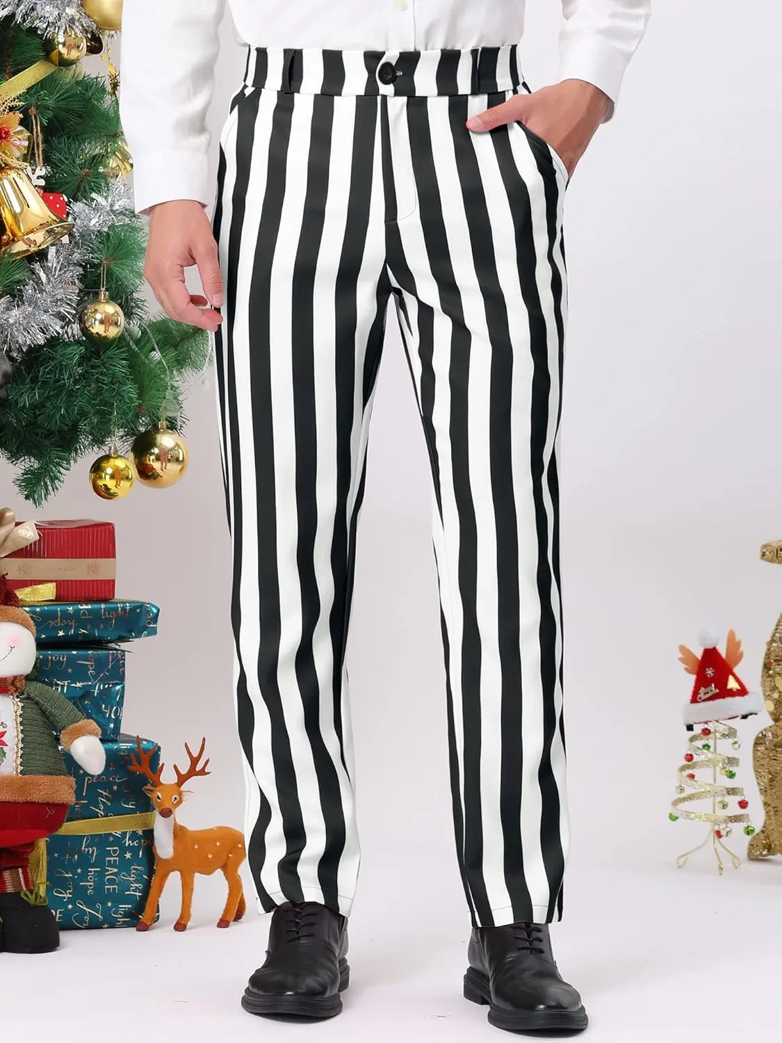 Lars Amadeus Men's Striped Dress Pant Classic Fit Flat Front Business Work Prom Trousers