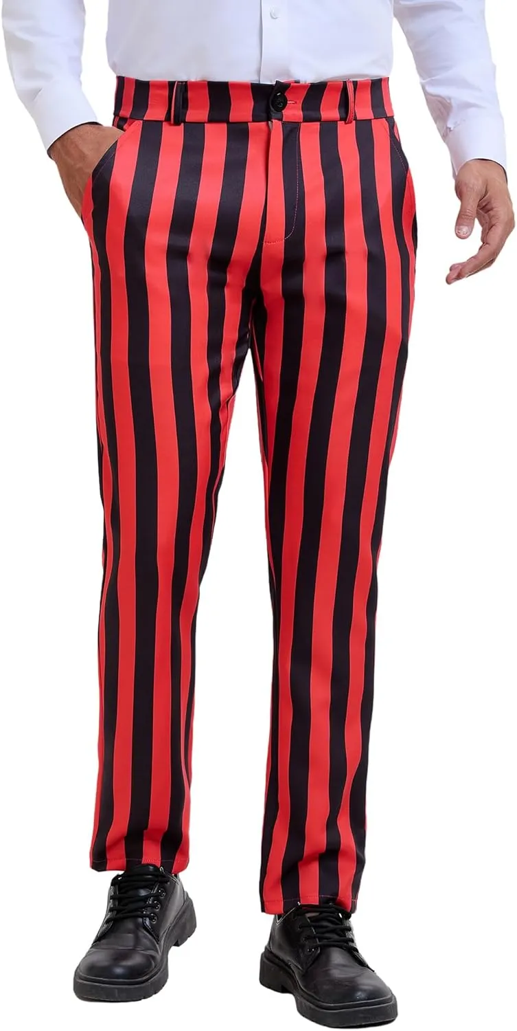 Lars Amadeus Men's Striped Dress Pant Classic Fit Flat Front Business Work Prom Trousers