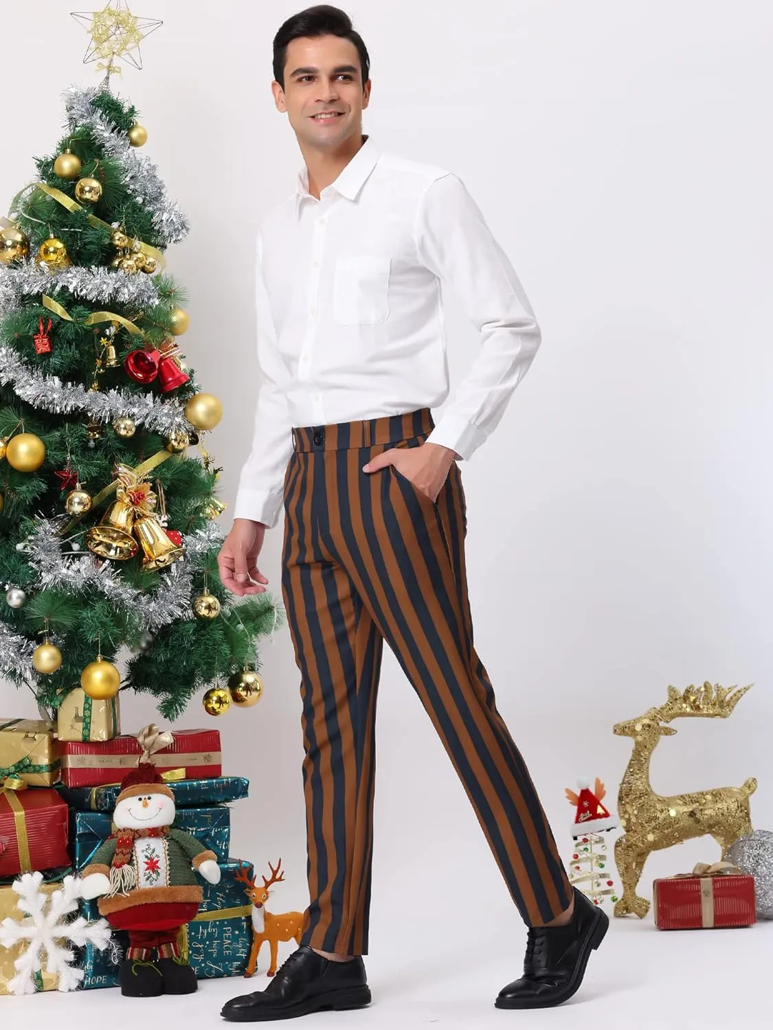Lars Amadeus Men's Striped Dress Pant Classic Fit Flat Front Business Work Prom Trousers