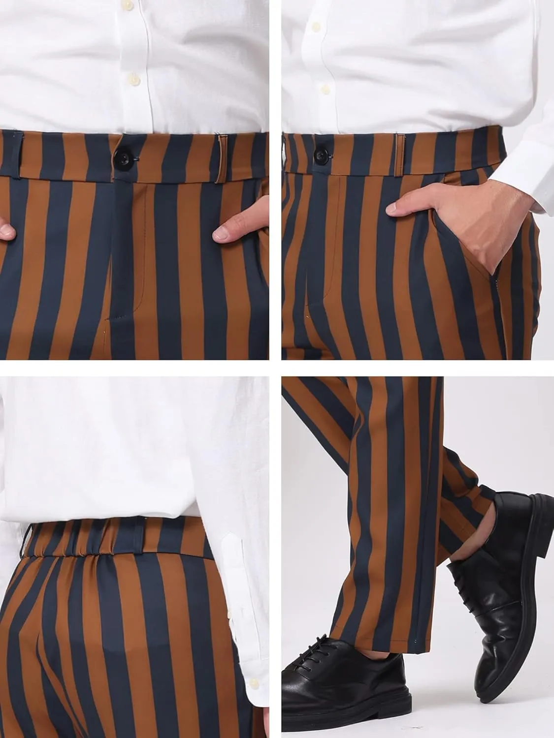 Lars Amadeus Men's Striped Dress Pant Classic Fit Flat Front Business Work Prom Trousers