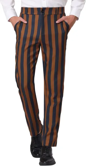 Lars Amadeus Men's Striped Dress Pant Classic Fit Flat Front Business Work Prom Trousers