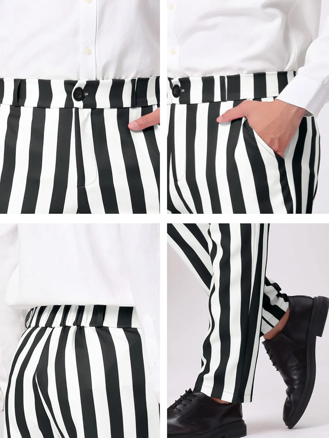 Lars Amadeus Men's Striped Dress Pant Classic Fit Flat Front Business Work Prom Trousers