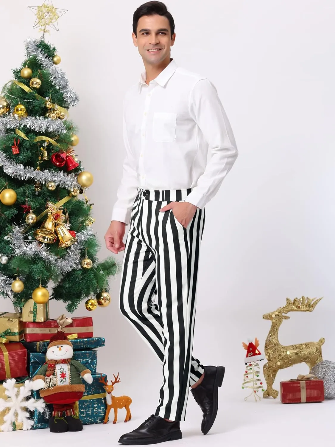 Lars Amadeus Men's Striped Dress Pant Classic Fit Flat Front Business Work Prom Trousers