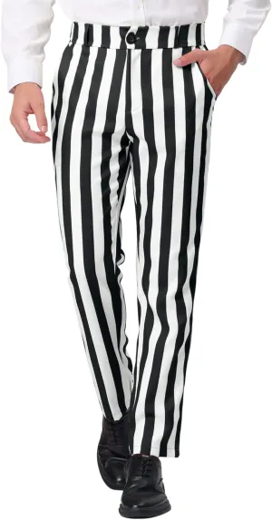 Lars Amadeus Men's Striped Dress Pant Classic Fit Flat Front Business Work Prom Trousers