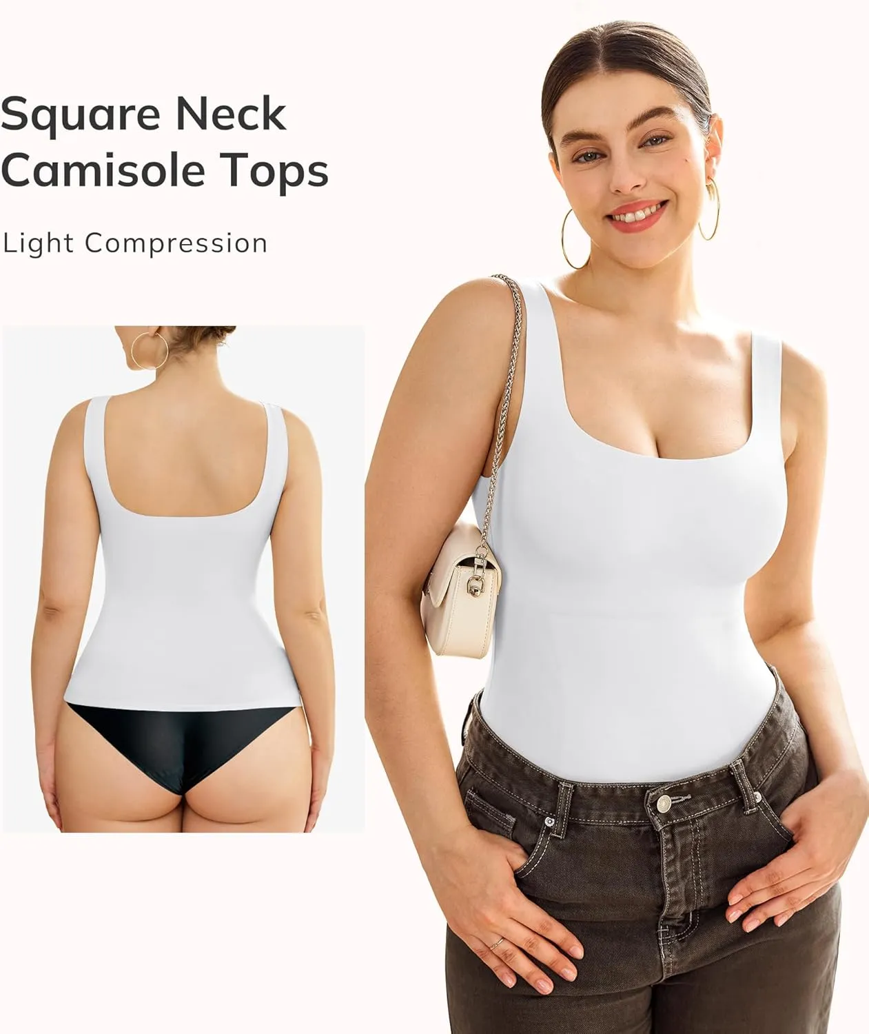 LODAY Compression Tank Tops for Women Shapewear Tummy Control Square Neck Camisole Cami Tops