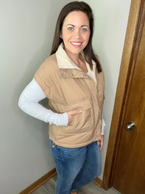 Maddox Reversible Puffer Vest  Tan/Ivory