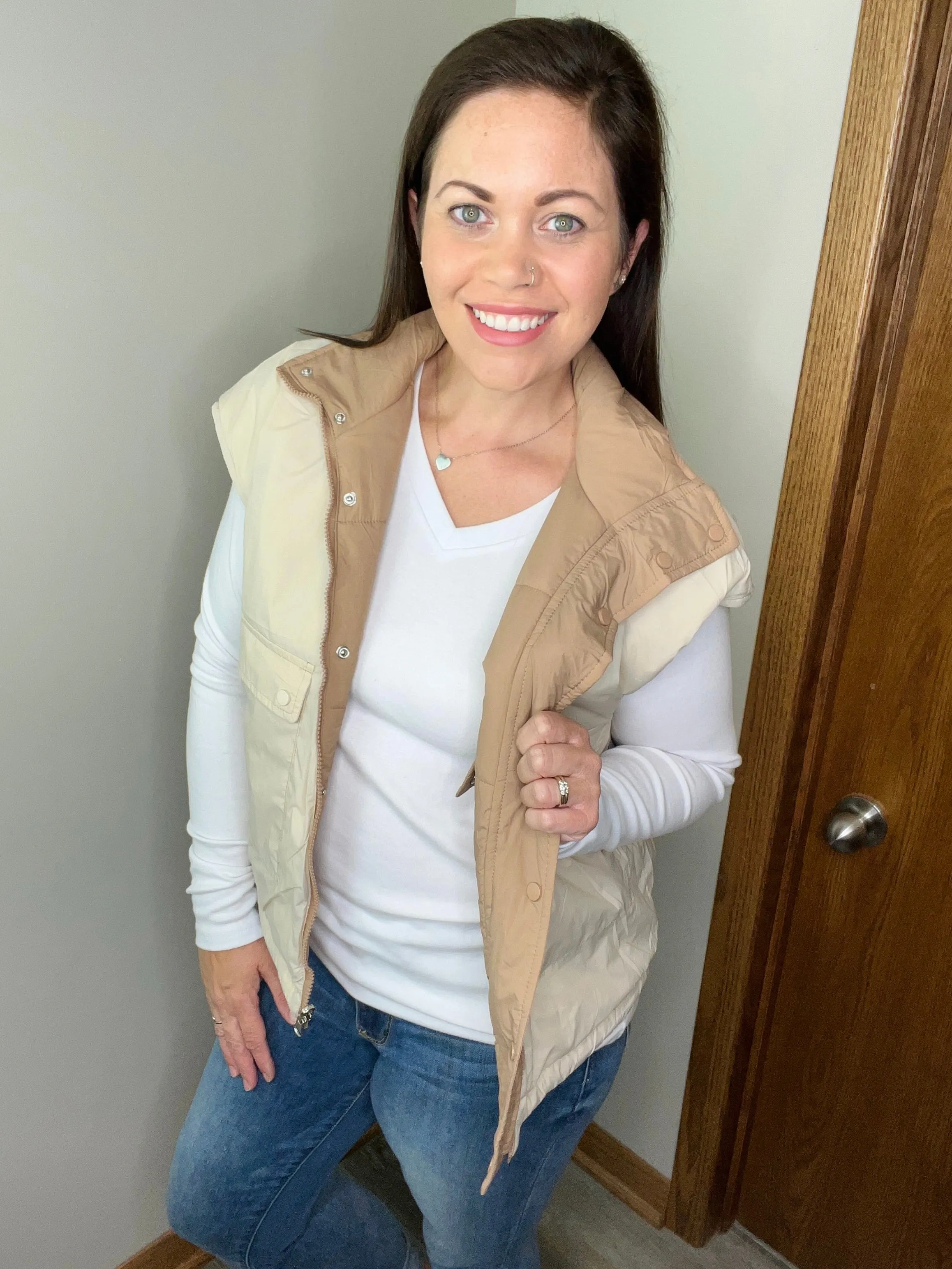 Maddox Reversible Puffer Vest  Tan/Ivory