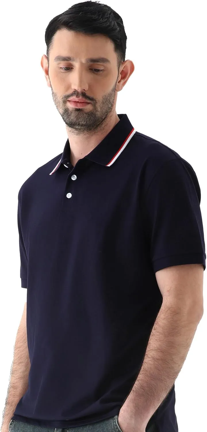 Men's Classic Button-Down Polo Shirt - Premium Cotton Pique Knit Business Casual Slim Fit