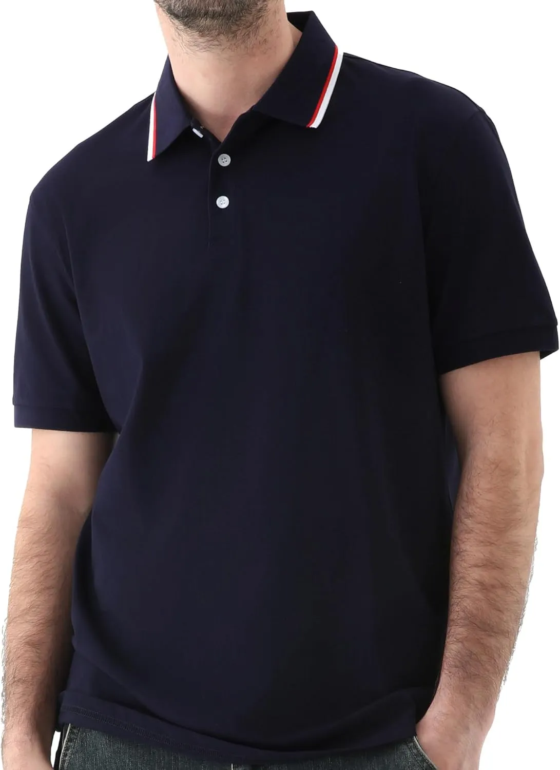 Men's Classic Button-Down Polo Shirt - Premium Cotton Pique Knit Business Casual Slim Fit