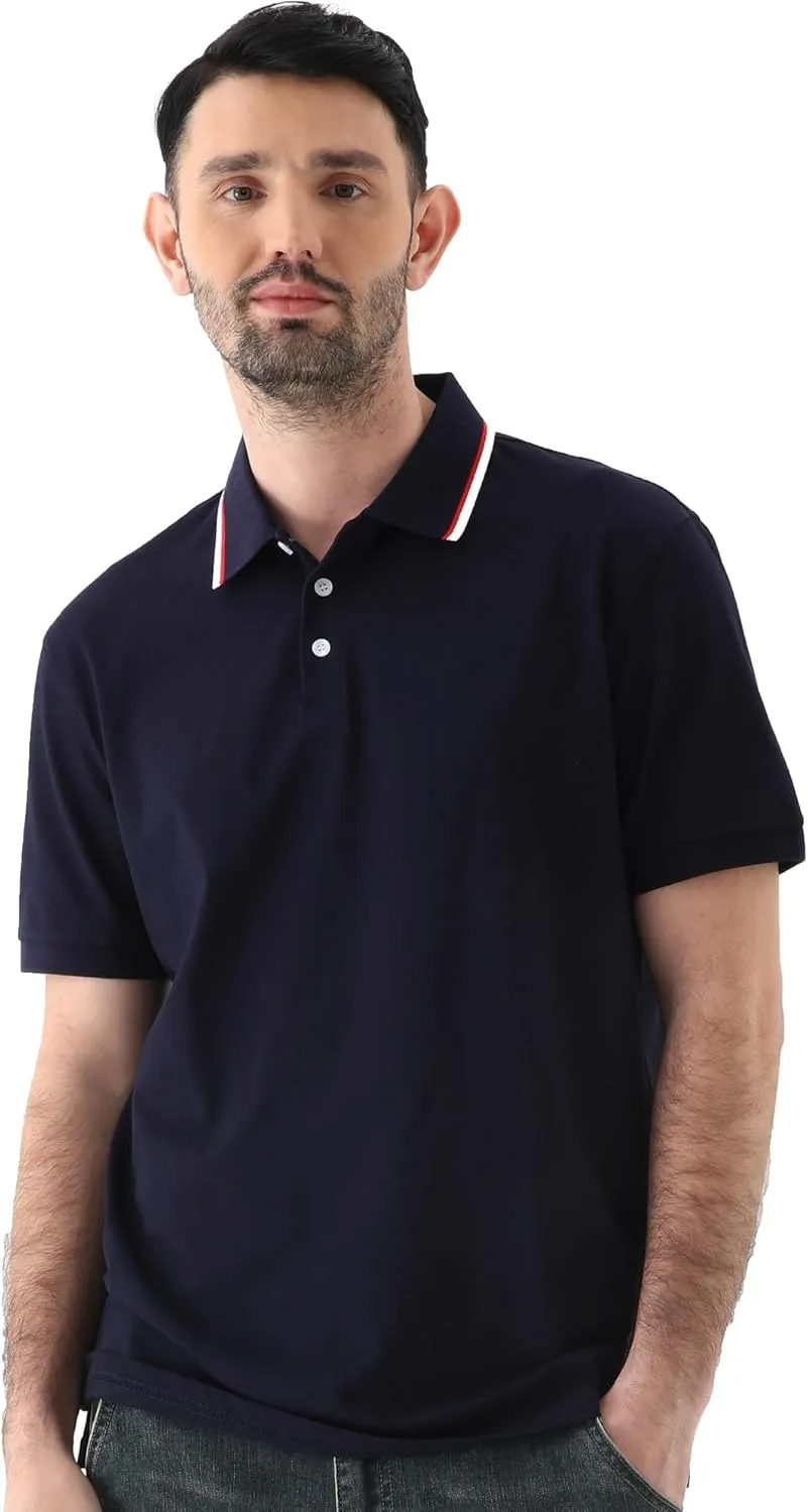 Men's Classic Button-Down Polo Shirt - Premium Cotton Pique Knit Business Casual Slim Fit