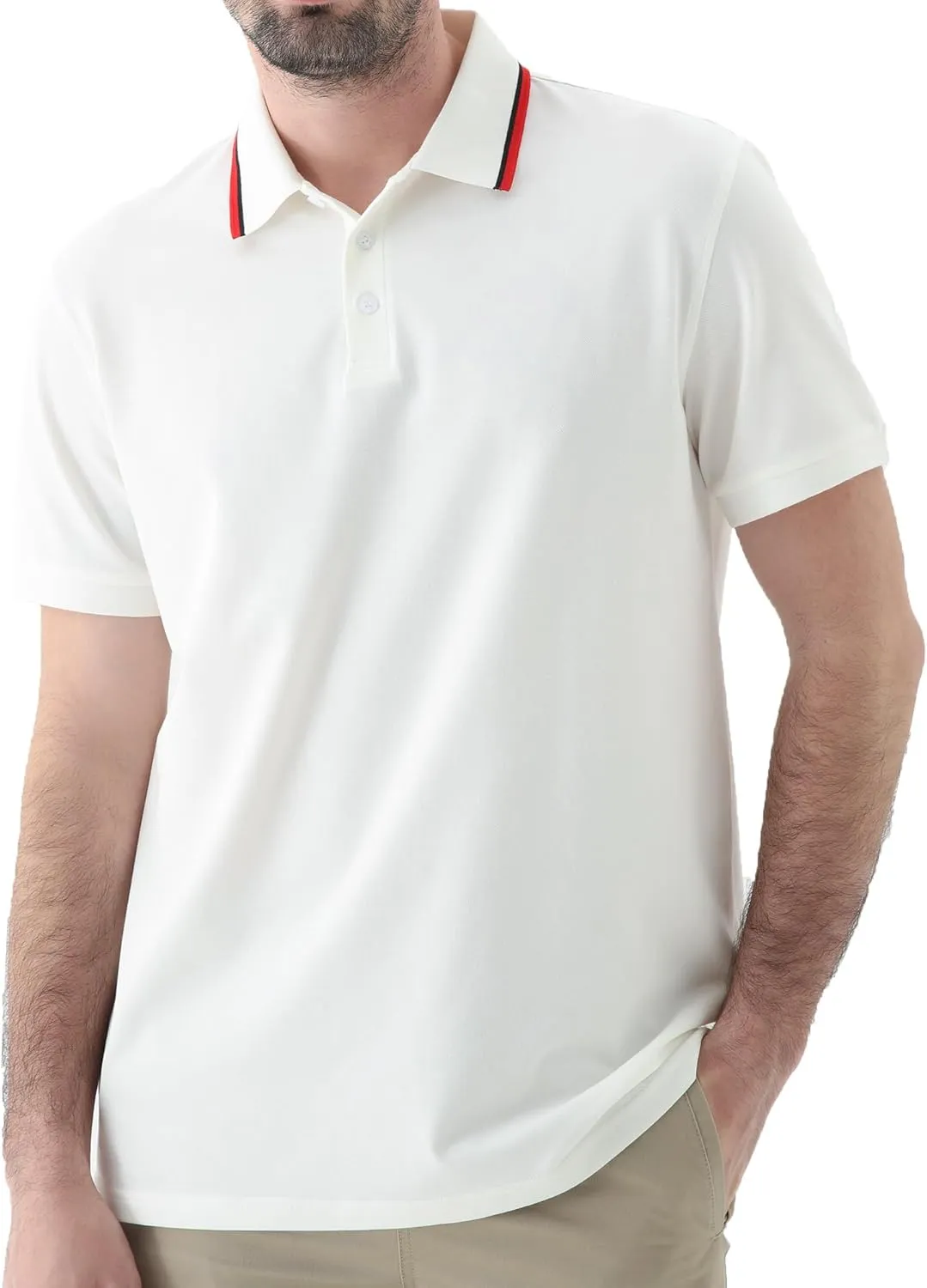 Men's Classic Button-Down Polo Shirt - Premium Cotton Pique Knit Business Casual Slim Fit