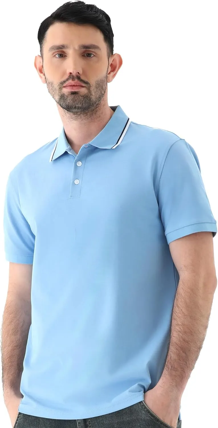 Men's Classic Button-Down Polo Shirt - Premium Cotton Pique Knit Business Casual Slim Fit