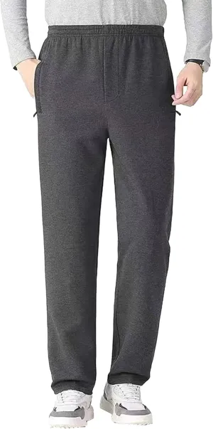 Men's Comfort Stretch Loose Fit Outdoor Pants Basic Straight Leg Lightweight Trousers Solid Elastic Waist Sweatpants
