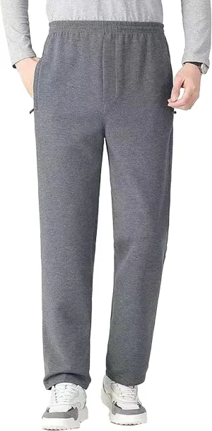 Men's Comfort Stretch Loose Fit Outdoor Pants Basic Straight Leg Lightweight Trousers Solid Elastic Waist Sweatpants