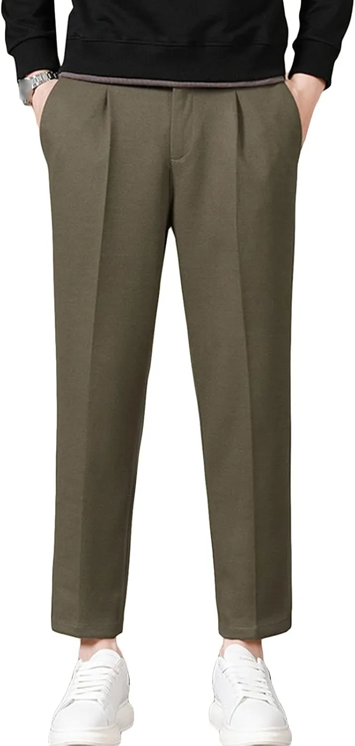 Men's Flex Flat Front Straight Fit Pant Skinny-Fit Wrinkle-Free Business Comfort Stretch Dress Chino Pant