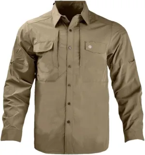Mens Outdoor Quick Dry Long Sleeve Cargo Shirts Mens Safari Hiking Pockets Shirts Mens Shirts