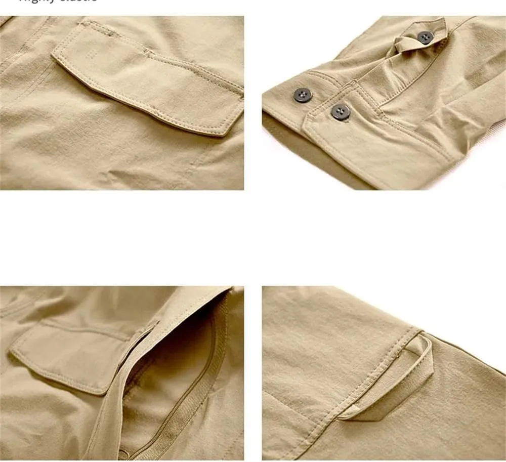 Mens Outdoor Quick Dry Long Sleeve Cargo Shirts Mens Safari Hiking Pockets Shirts Mens Shirts