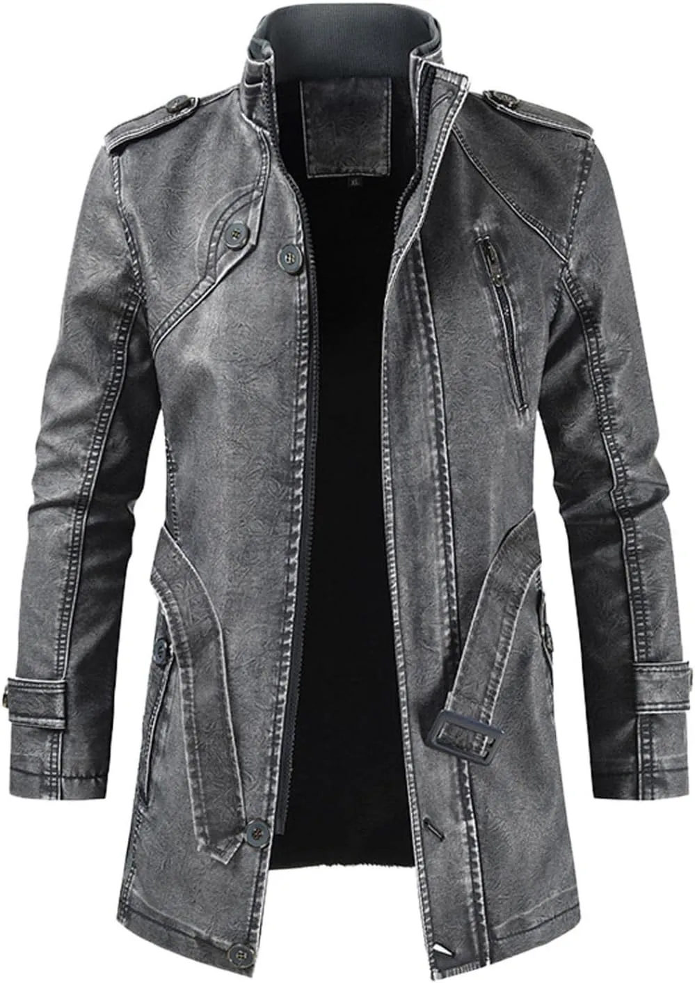 Mens Retro Faux Pu Leather Vintage Long Trench Coat Classic Steampunk Gothic Motorcycle Biker Jacket Overcoat Windbreaker
