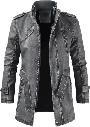 Mens Retro Faux Pu Leather Vintage Long Trench Coat Classic Steampunk Gothic Motorcycle Biker Jacket Overcoat Windbreaker