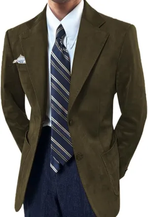 Mens Suede Blazer Classic Suit Jacket 2 Buttons Suede Faux Leather Sport Blazer Coat