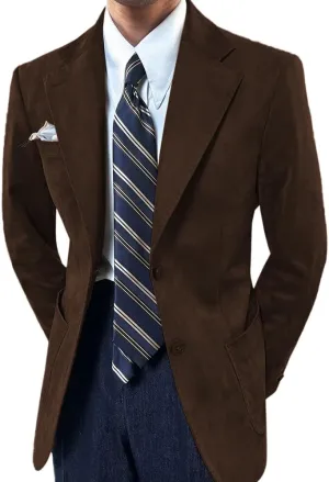 Mens Suede Blazer Classic Suit Jacket 2 Buttons Suede Faux Leather Sport Blazer Coat